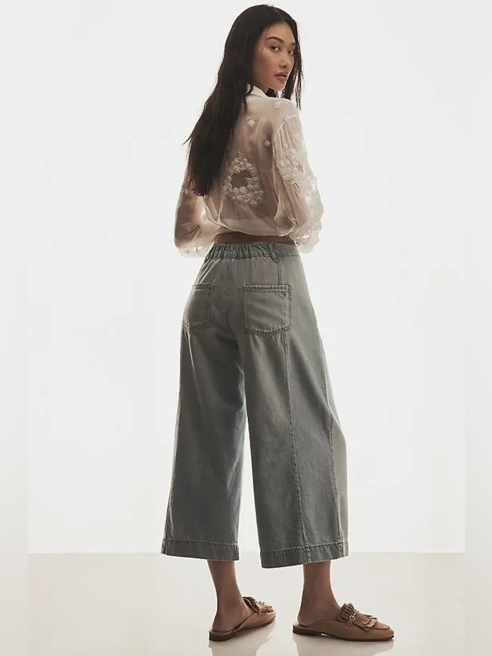 PILCRO Anthropologie High Rise Cropped Wide Leg Jeans Egg Jelly Fish Wash XS NEW - Picture 4 of 16